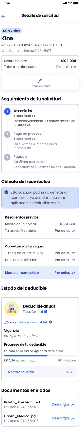 App — Detalle de la solicitud de reembolso
