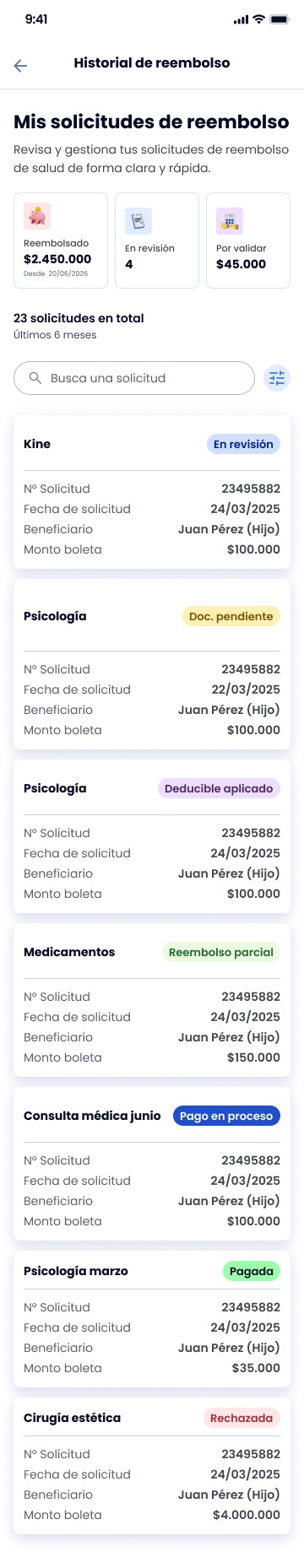 App — Historial de reembolsos